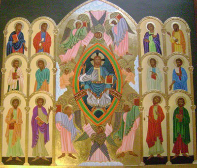 Imagen de un ícono de Jesucristo y sus santos